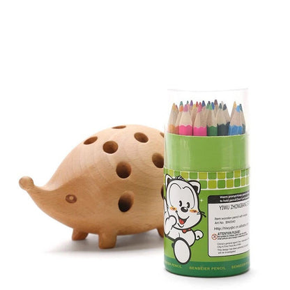 Solid Wood Hedgehog Pen Holder with Pencils by HitMyNeed