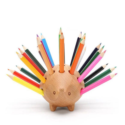 Solid Wood Hedgehog Pen Holder with Pencils by HitMyNeed