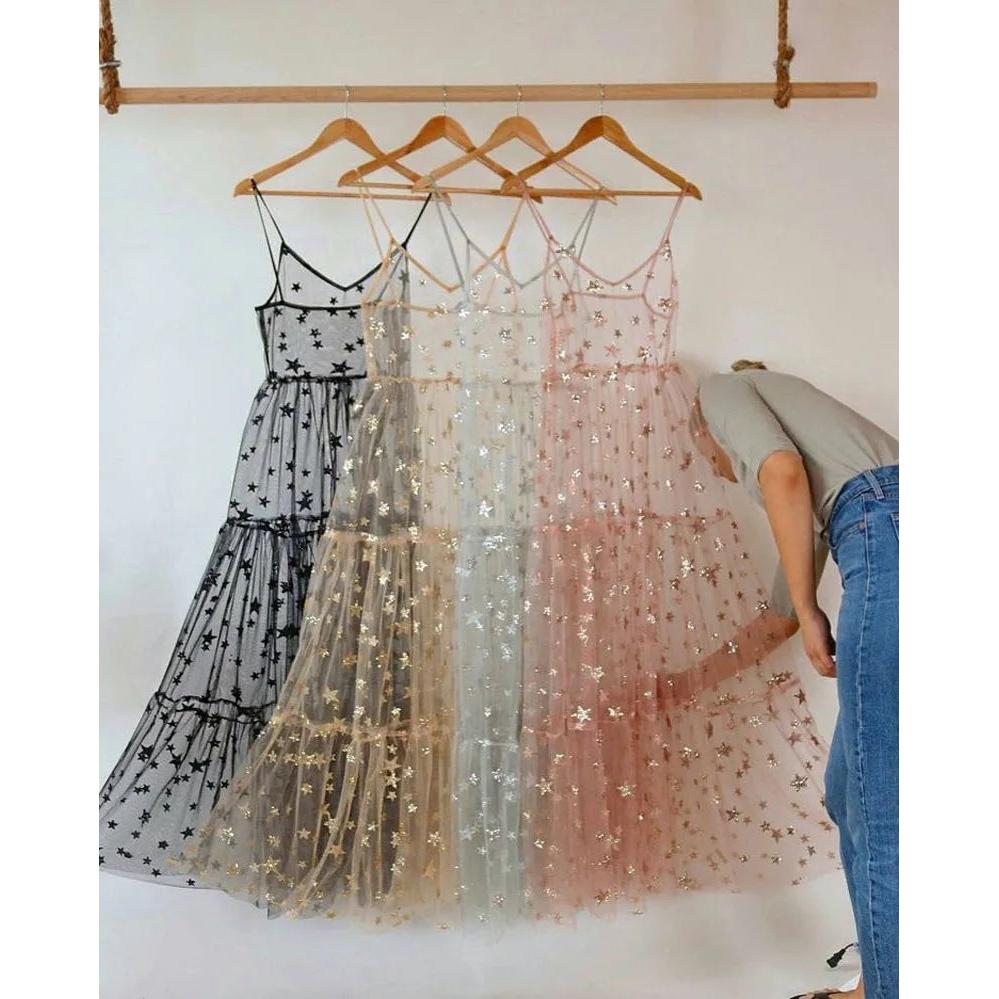 Spaghetti Strap Sheer Sparkly Tulle Cover Up Dress by HitMyNeed
