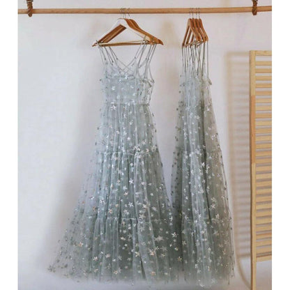 Spaghetti Strap Sheer Sparkly Tulle Cover Up Dress blue l by HitMyNeed