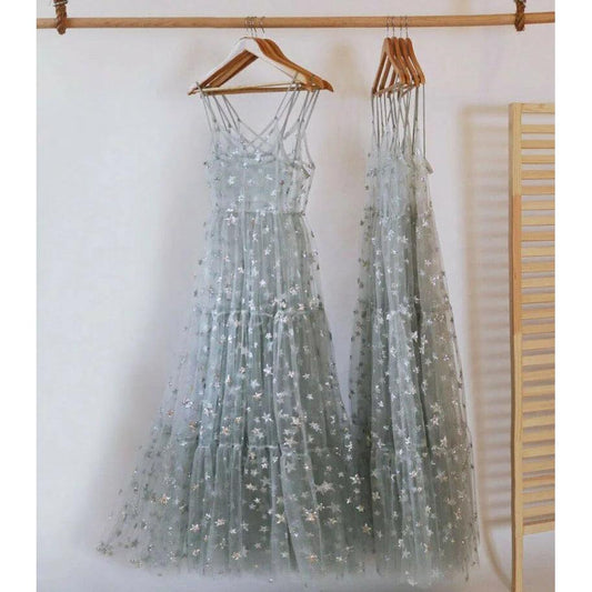Spaghetti Strap Sheer Sparkly Tulle Cover Up Dress blue l by HitMyNeed