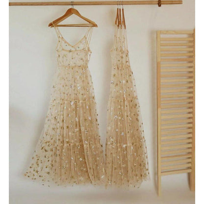 Spaghetti Strap Sheer Sparkly Tulle Cover Up Dress gold l by HitMyNeed