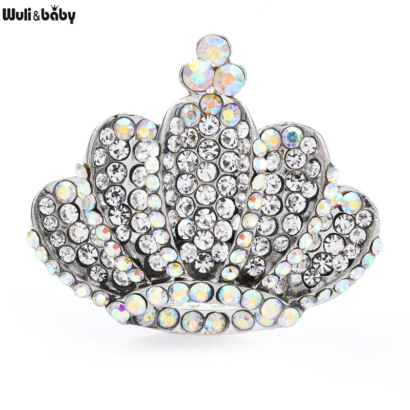 Sparkling Rhinestone Crown Brooch Pin white by HitMyNeed