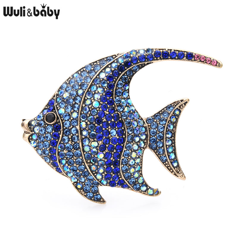 Sparkling Rhinestone Fish Brooch Pin blue by HitMyNeed