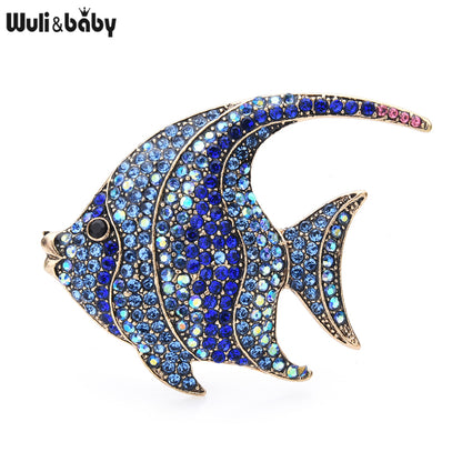 Sparkling Rhinestone Fish Brooch Pin blue by HitMyNeed