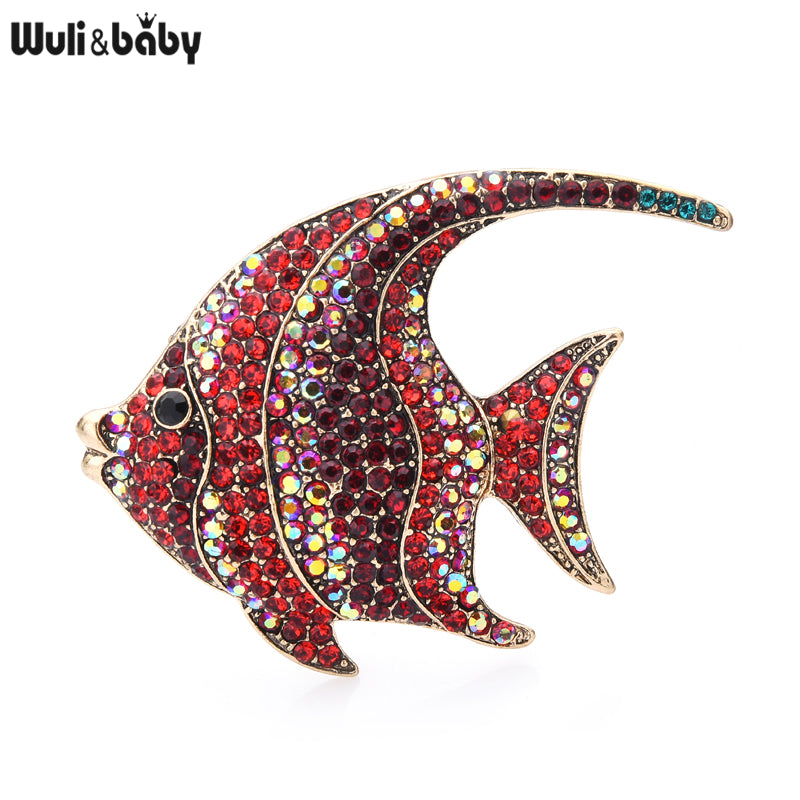 Sparkling Rhinestone Fish Brooch Pin red by HitMyNeed