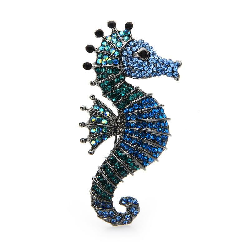Sparkling Rhinestone Seahorse Brooch Pin by HitMyNeed