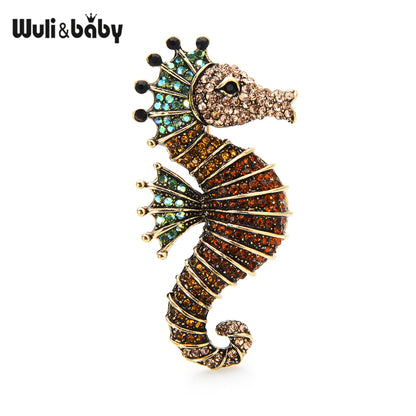 Sparkling Rhinestone Seahorse Brooch Pin by HitMyNeed