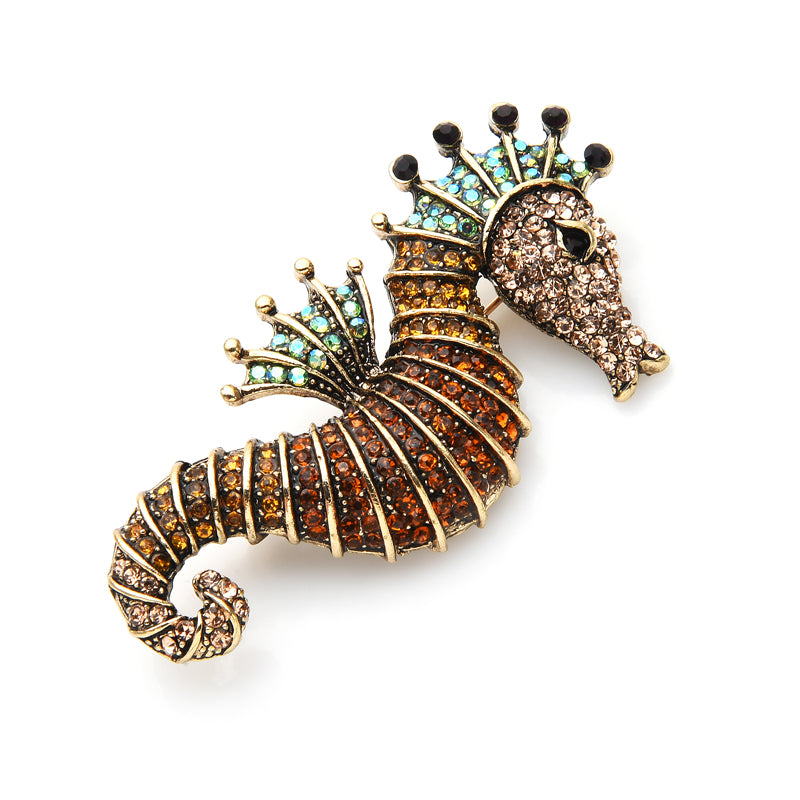 Sparkling Rhinestone Seahorse Brooch Pin by HitMyNeed