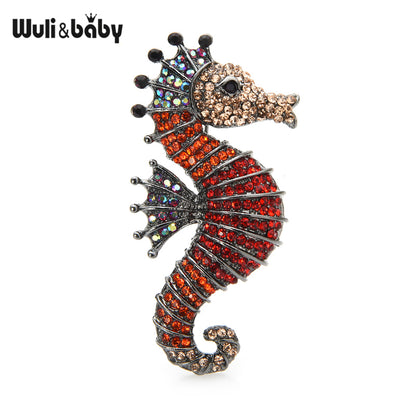 Sparkling Rhinestone Seahorse Brooch Pin by HitMyNeed