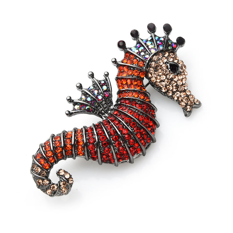 Sparkling Rhinestone Seahorse Brooch Pin by HitMyNeed