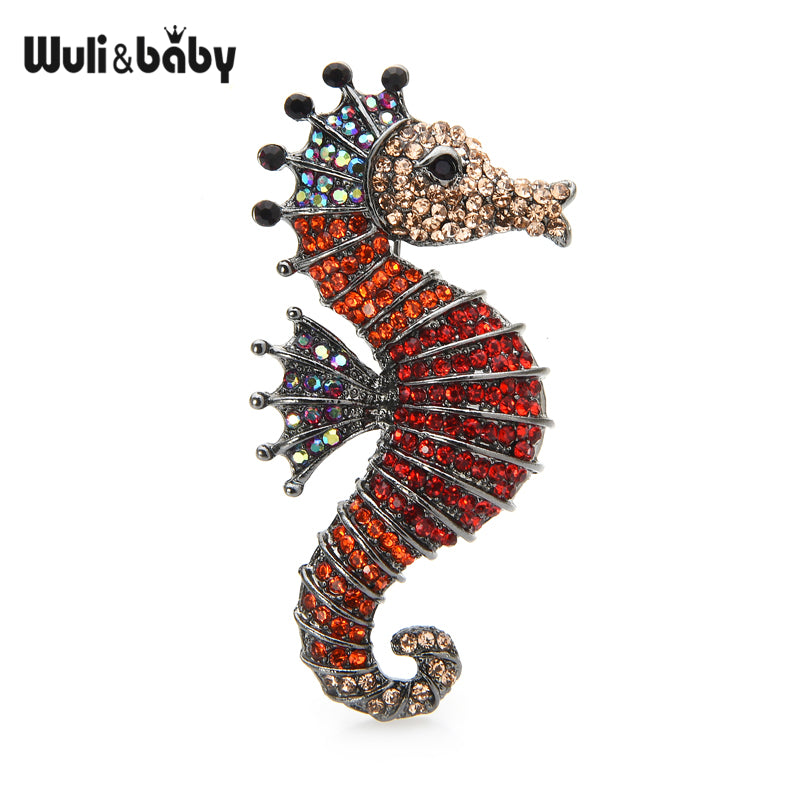 Sparkling Rhinestone Seahorse Brooch Pin red by HitMyNeed