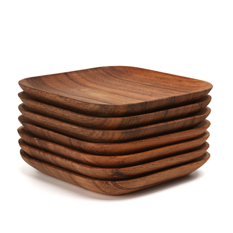 Square Acacia Wood Plates Set of 2, 16.5 cm by HitMyNeed