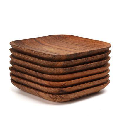 Square Acacia Wood Plates Set of 2, 16.5 cm by HitMyNeed