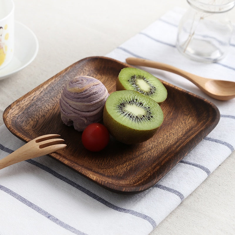 Square Acacia Wood Plates Set of 2, 16.5 cm by HitMyNeed