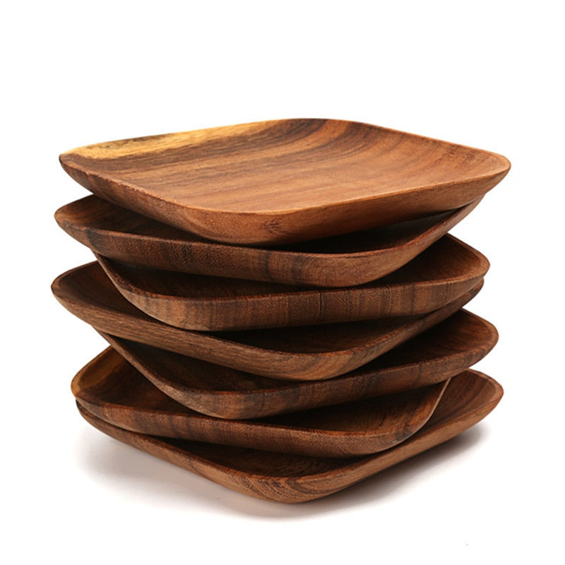 Square Acacia Wood Plates Set of 2, 16.5 cm by HitMyNeed