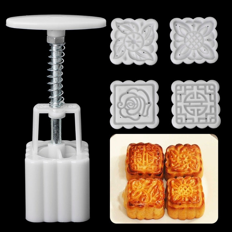 Square Mooncake Press Mold Set with 4 Stamps 50g by HitMyNeed