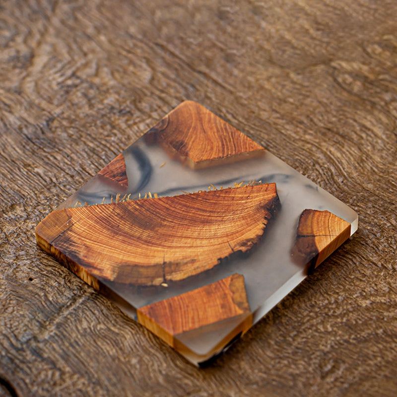 Square Wood and Resin Drink Coaster 8cm by HitMyNeed