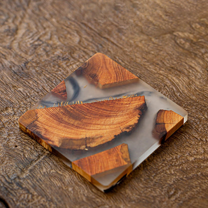 Square Wood and Resin Drink Coaster 8cm by HitMyNeed
