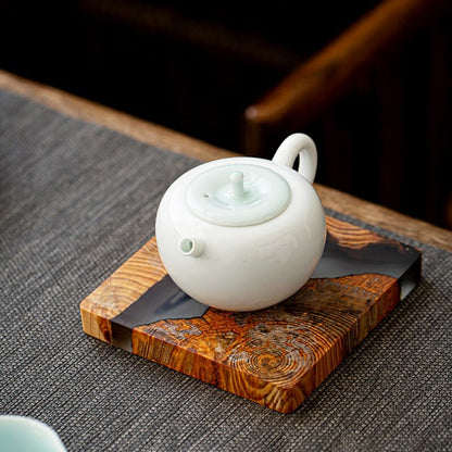 Square Wood and Resin Drink Coaster 8cm by HitMyNeed