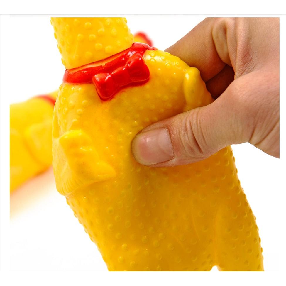 Squeaky Chicken Dog Toy, 17cm Rubber Chew Toy by HitMyNeed