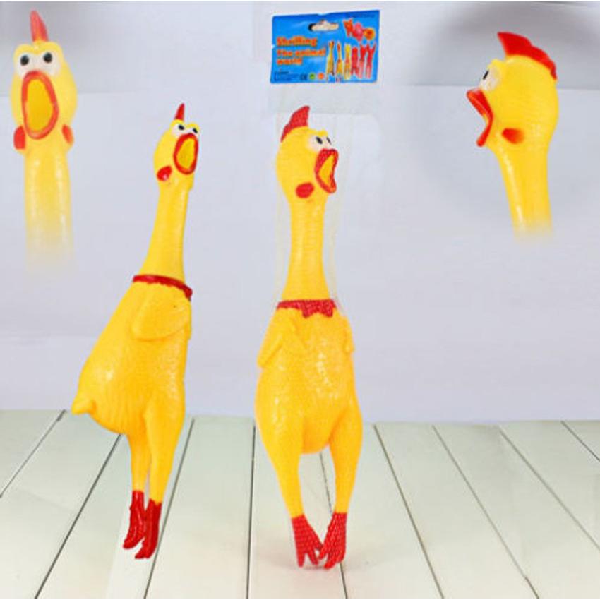Squeaky Chicken Dog Toy, 17cm Rubber Chew Toy by HitMyNeed