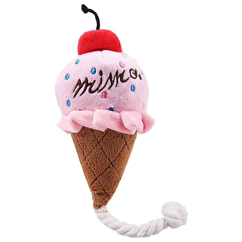 Squeaky Plush Ice Cream Dog Toy with Rope by HitMyNeed
