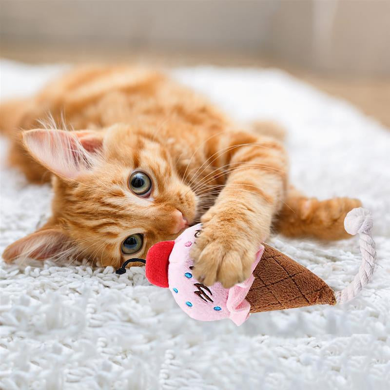 Squeaky Plush Ice Cream Dog Toy with Rope by HitMyNeed