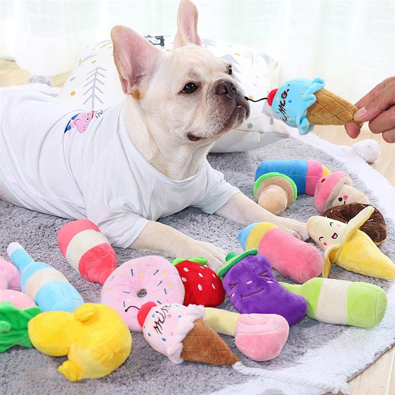 Squeaky Plush Ice Cream Dog Toy with Rope by HitMyNeed