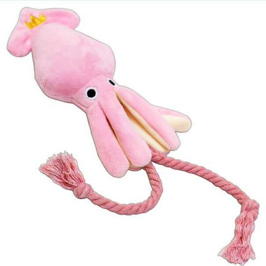 Squeaky Plush Squid Dog Toy with Rope, 34cm by HitMyNeed