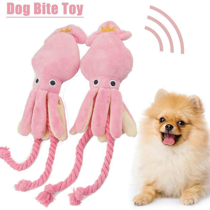 Squeaky Plush Squid Dog Toy with Rope, 34cm by HitMyNeed