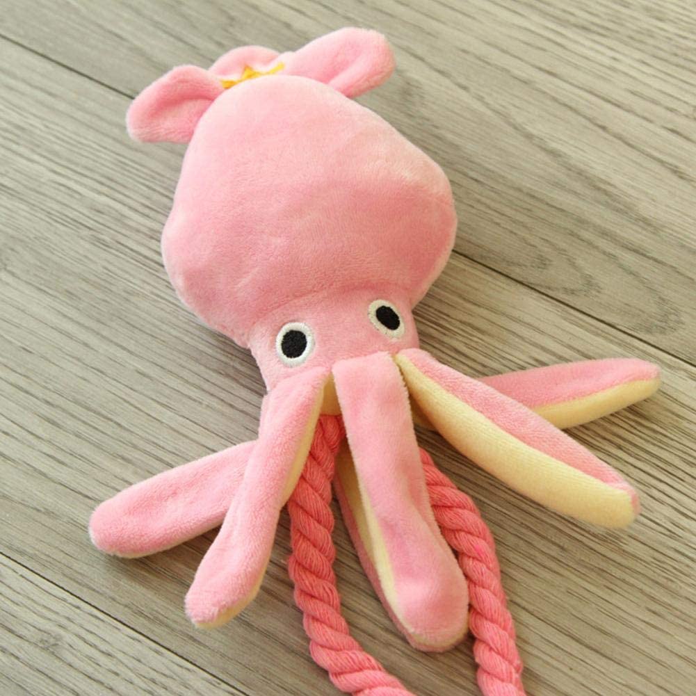 Squeaky Plush Squid Dog Toy with Rope, 34cm by HitMyNeed