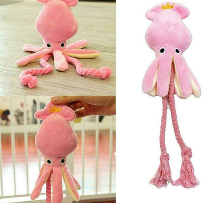 Squeaky Plush Squid Dog Toy with Rope, 34cm by HitMyNeed