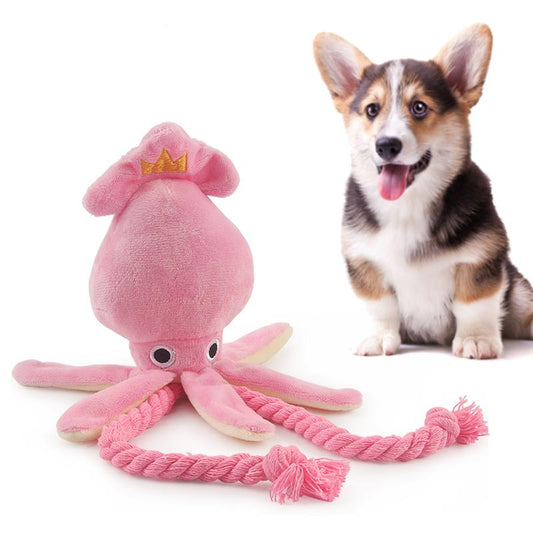 Squeaky Soft Squid Dog Plush Toy with Rope by HitMyNeed