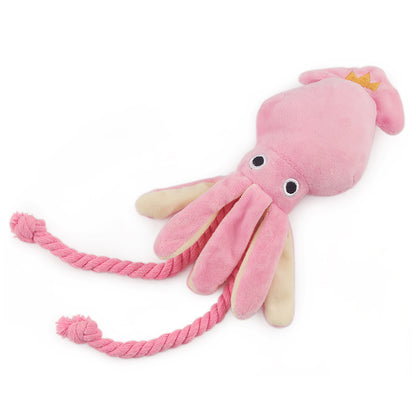 Squeaky Soft Squid Dog Plush Toy with Rope by HitMyNeed