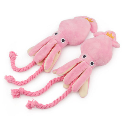 Squeaky Soft Squid Dog Plush Toy with Rope by HitMyNeed