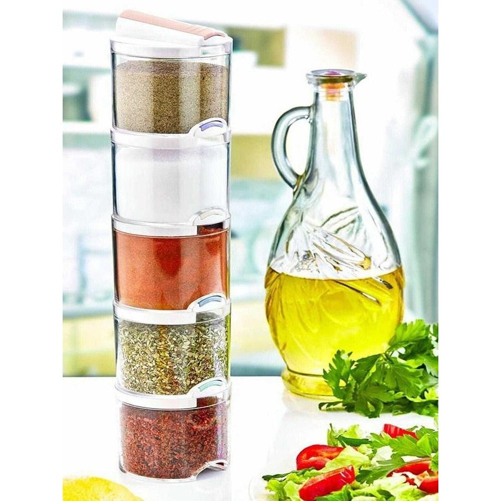 Stackable Spice Jars Set of 5 with Sliding Lids by HitMyNeed