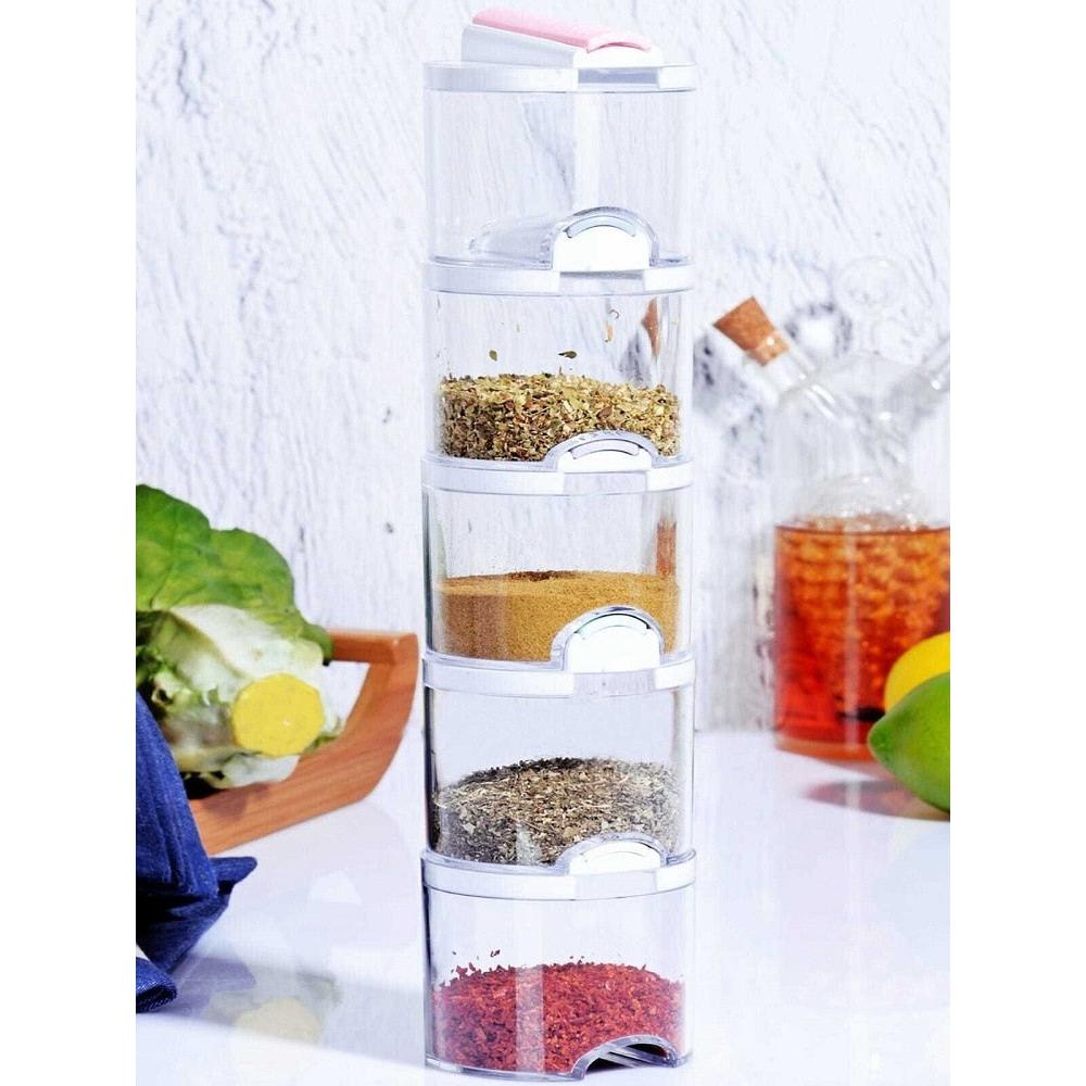 Stackable Spice Jars Set of 5 with Sliding Lids by HitMyNeed
