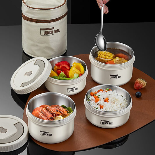Stackable Stainless Steel Insulated Bento Lunch Box Set C: 470ml x 2 + 650ml x 2 + bag by HitMyNeed