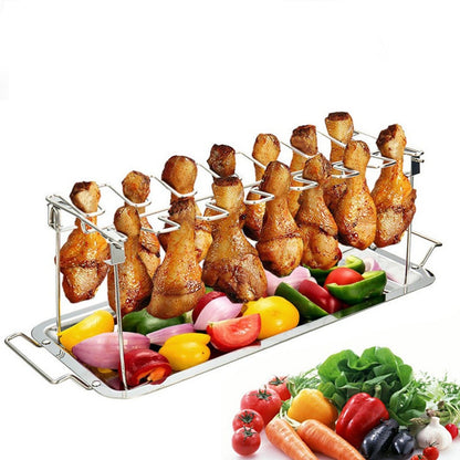 Stainless Steel 14 Slot Chicken Leg Rack with Drip Tray by HitMyNeed