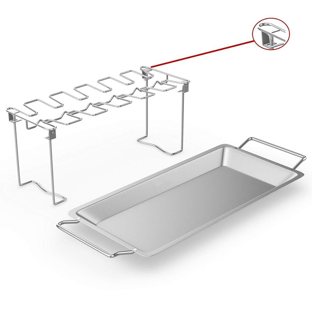Stainless Steel 14 Slot Chicken Leg Rack with Drip Tray by HitMyNeed
