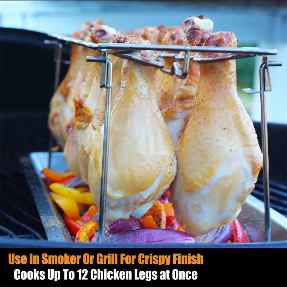 Stainless Steel 14 Slot Chicken Leg Rack with Drip Tray by HitMyNeed