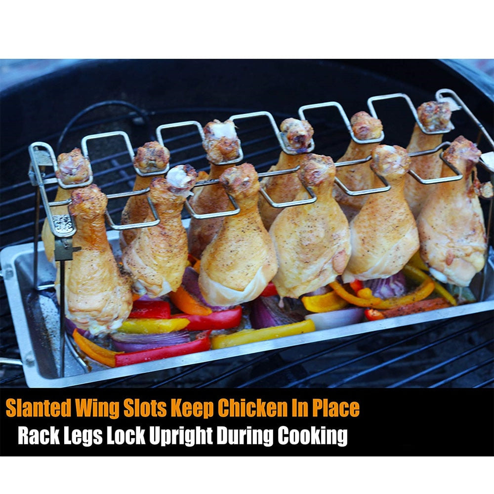 Stainless Steel 14 Slot Chicken Leg Rack with Drip Tray by HitMyNeed