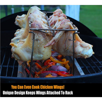 Stainless Steel 14 Slot Chicken Leg Rack with Drip Tray by HitMyNeed