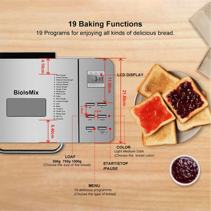 Stainless Steel 19-in-1 Automatic Bread Maker 1kg by HitMyNeed