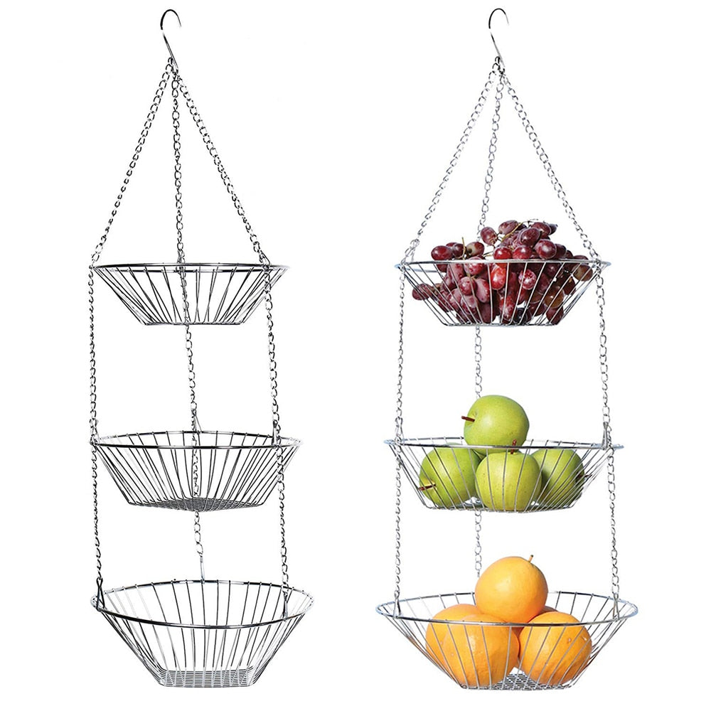 Stainless Steel 3 Tier Hanging Fruit Basket by HitMyNeed