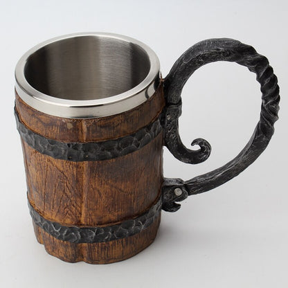 Stainless Steel 650ml Wooden Barrel Beer Mug by HitMyNeed