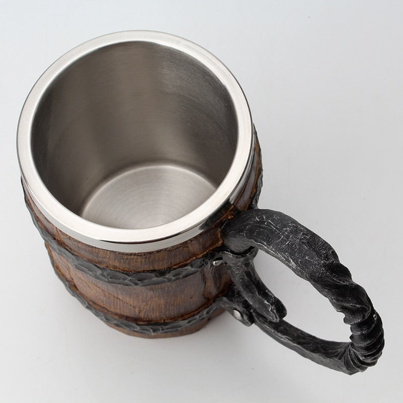 Stainless Steel 650ml Wooden Barrel Beer Mug by HitMyNeed