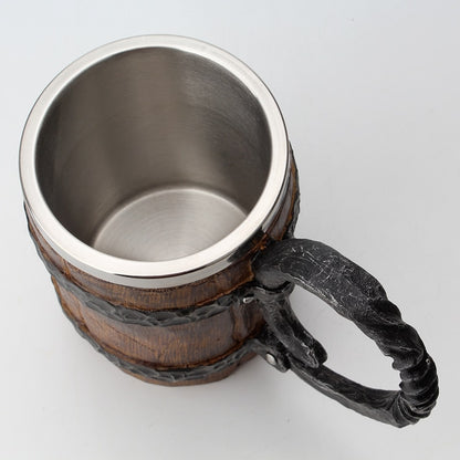 Stainless Steel 650ml Wooden Barrel Beer Mug by HitMyNeed