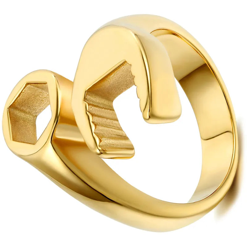 Stainless Steel Adjustable Wrench Ring for Men gold 7.0 by HitMyNeed